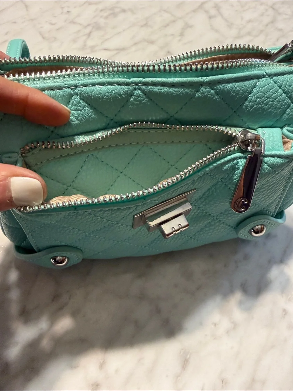Charming Charlie Quilted Aqua Teal Wristlet Crossbody Bag NWOT
